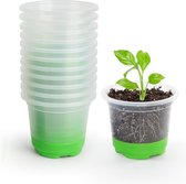 Kweekpotten, 12 stuks, 10 cm, transparante plantenpotten met siliconen sokkel, herbruikbare bloempotten van kunststof, voor planten, bloemen, groenten, groen