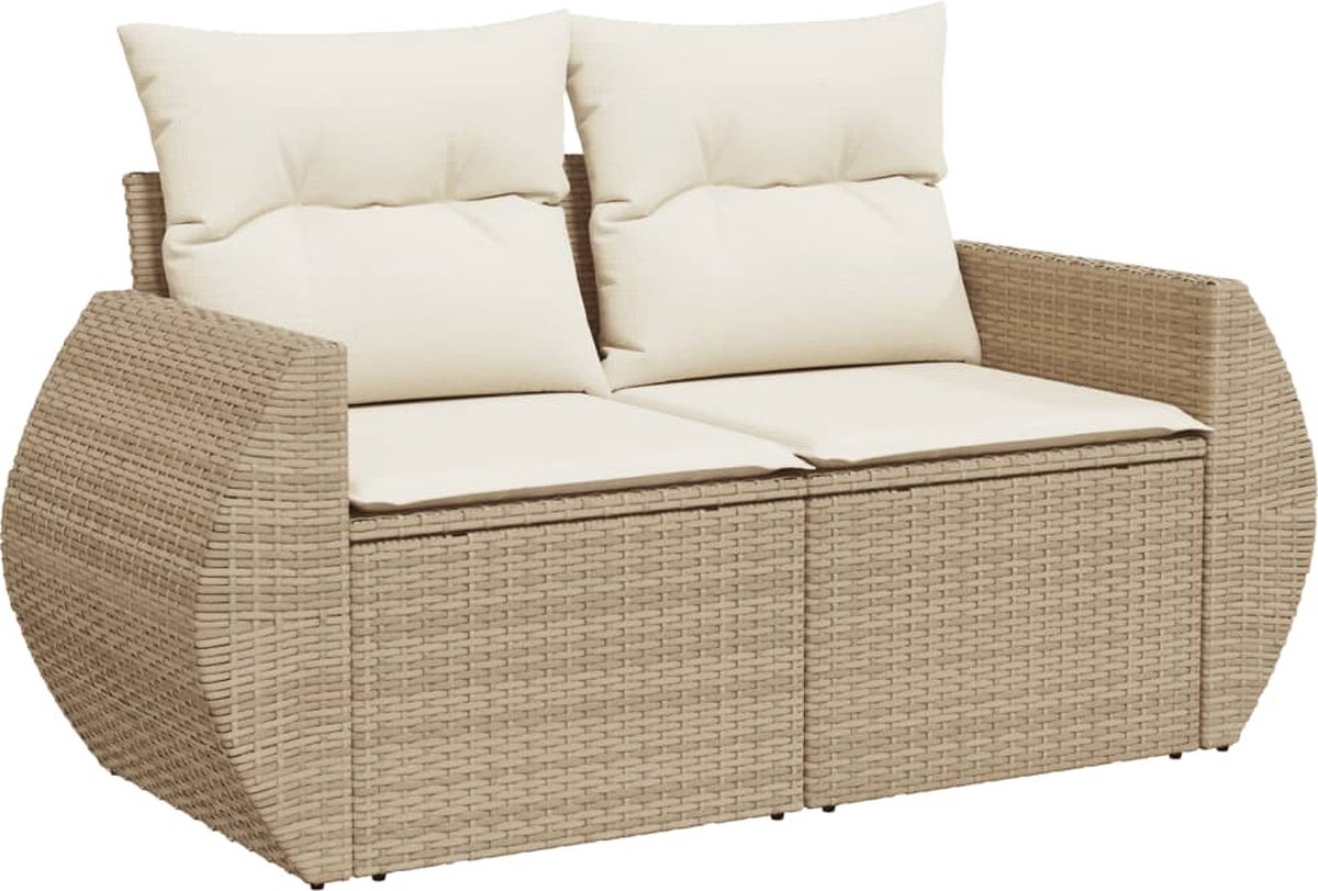 vidaXL - Tuinbank - 2-zits - met - kussens - poly - rattan - beige