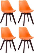 CLP Borneo Set van 4 eetkamerstoelen - Zonder armleuning - Hout frame - Kunstleer - oranje walnoot