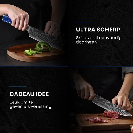 Couteau de chef professionnel en acier inoxydable - Couteau de cuisine japonais universel - Couteau de chef en acier inoxydable - Avec aiguiseur de couteau