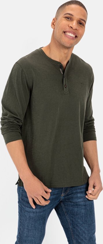 camel active Henleyshirt gemaakt van gecertificeerd organic cotton - Maat menswear-3XL - Donker groen