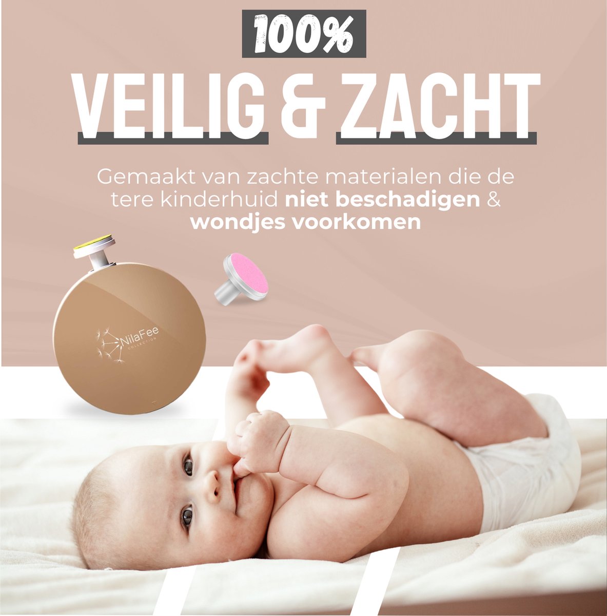 NilaFee® - Electrische Baby Nagelvijl - 7 Vijlen - Incl. Batterij - Baby Nagelknipper - Manicureset Baby - Nagelschaartje - Zand — cadeau in Verzorging - foto 6