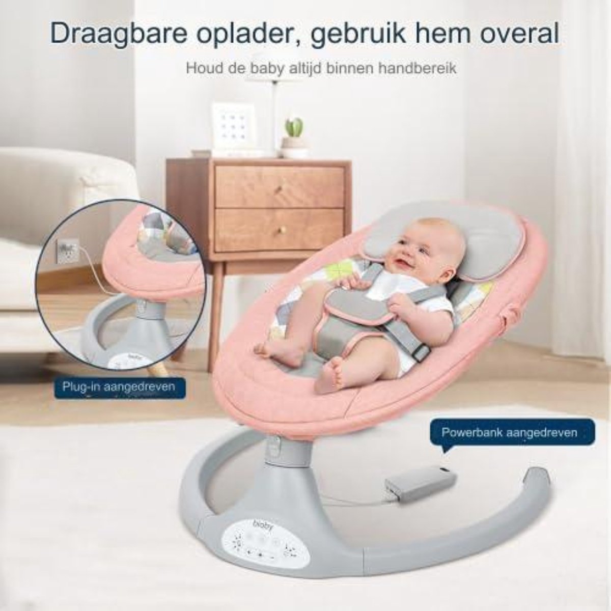 Elektrische Wipstoel Baby - 5 Schommelstanden & Bluetooth thumbnail 3