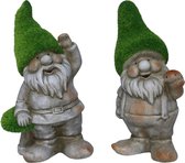 Tuinkabouter beeldje - set van 2 - Dwarf Barry en Grumpy - grasgroen - 28 cm - polystone