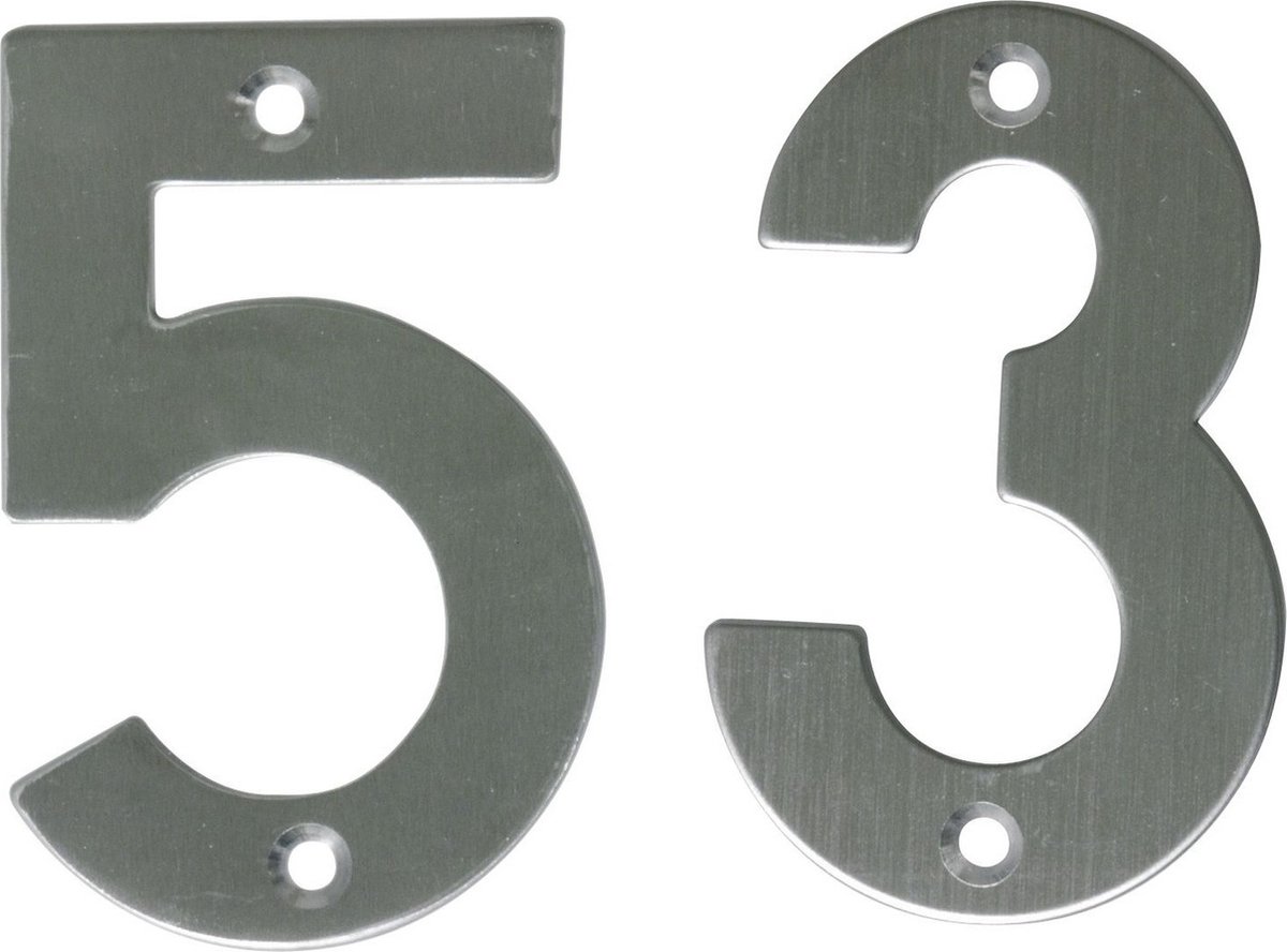 AMIG Huisnummer 53 - massief Inox RVS - 10cm - incl. bijpassende schroeven - zilver
