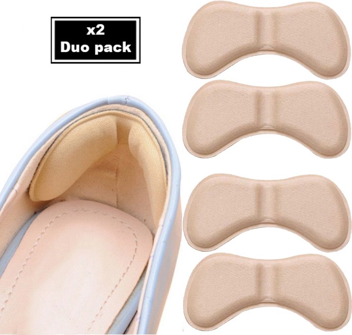 Hypify® | Premium Hielzooltjes | Type 1 | DUOPACK | Anti-slip | Schoenmaat Universeel | Kleur beige wit | Hielkussentjes | Hielzolen | Hielbeschermers
