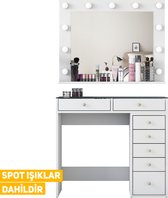 Moderne Witte Make-up tafel met LED Verlichting - Kaptafel met Spiegel - 7 Laden - Stijlvolle Opslag voor Make-up