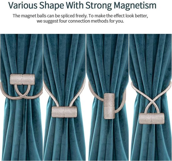 4 Pièces Supports de Rideaux Magnétiques, Supports de Rideaux Beiges avec Aimants, Supports de Rideaux pour Clips de Rideaux, Rideaux Maison, Bureau, Décoration