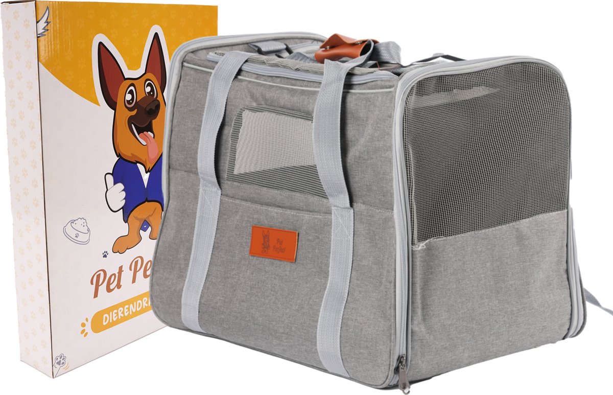Pet Perfect Reismand Kat - Reistas Kat - Draagtas - Incl. Draagriem - Tot 5 kg - Grijs