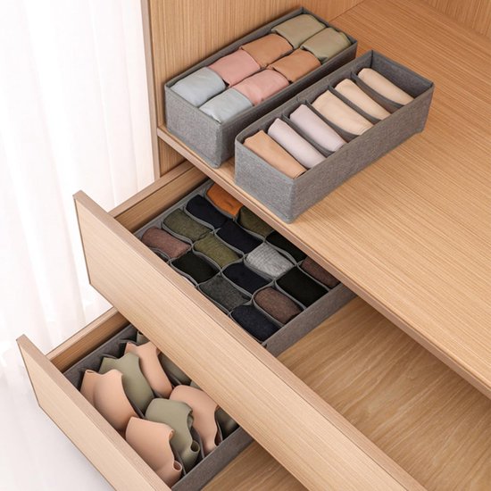 Lifewit Lot De 12 Séparateurs De Tiroir Pliables En Tissu Pour Armoire, Chambre à Coucher, Vêtements, Vêtements D'enfants, Chaussettes, Soutien- Gorge, Lingerie, Sous-vêtements, Gris Clair