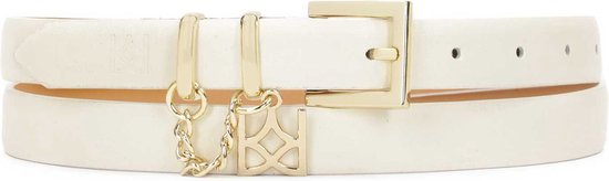 Cream narrow belt with two metal loops and chain