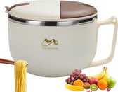 Instant Noodle Bowl, roestvrijstalen pastakom, 900/1200 ml, Instant Ramen Bowl, warmte-isolerende, gemakkelijk schoon te maken Ramen Bowl met deksel, servies voor slaapzalen (L)