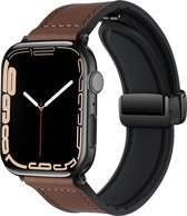 Bracelet en cuir PU Strap-it avec fermeture à boucle magnétique en D - convient pour Apple Watch Series 1/2/3/4/5/6/7/8/9/SE/ Ultra - Bracelet en cuir PU pour iWatch taille 42 mm/44 mm/ 45mm/49mm - marron foncé
