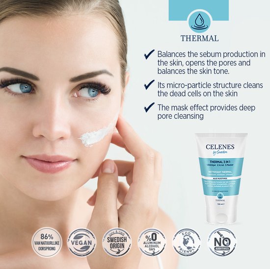CELENES by Sweden - Nettoyant thermique 3 en 1 - 150 ml. - Gommage/Masque - Tous types de peaux