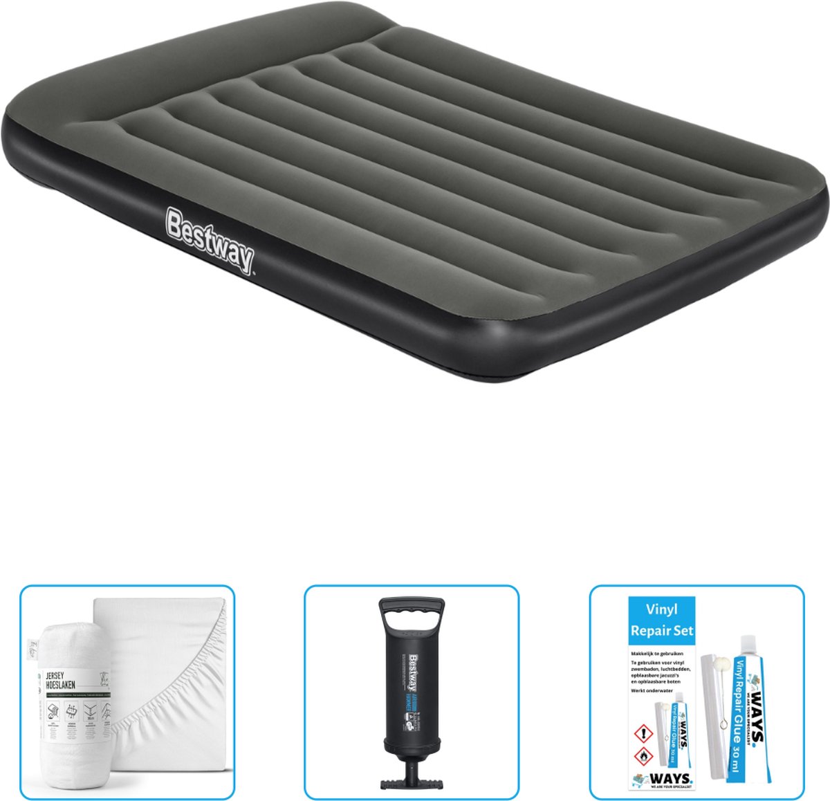 Bestway luchtbed - Twijfelaar - 137 x 191 x 30 cm - Groen - Inclusief Hoeslaken - Pomp en Reparatieset