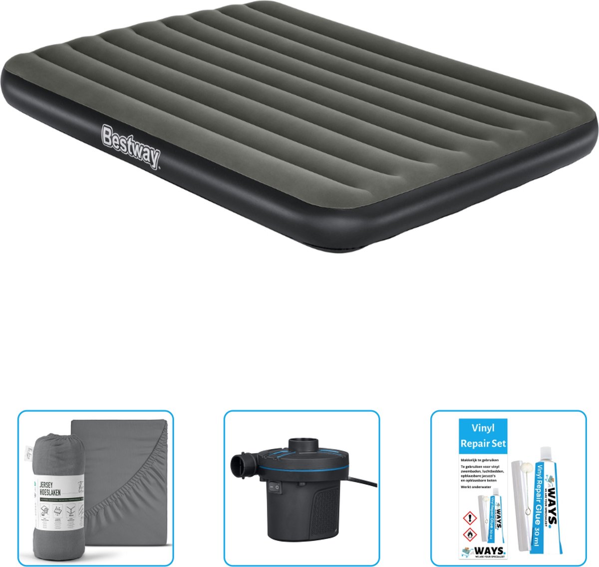 Bestway luchtbed - 2-Persoons - 152 x 203 x 25 cm - Groen - Inclusief Hoeslaken - Pomp en Reparatieset