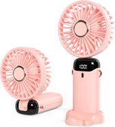 Handventilator - Draagbare Ventilator Oplaadbaar - Tafelventilator Draadloos - Mini Fan - 5 Standen - Roze