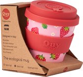 Quy Cup 230ml Ecologische Reis Beker - “Aardbei" - BPA Vrij - Gemaakt van Gerecyclede Pet Flessen met Rood Siliconen deksel