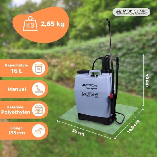 Mobiclinic Fumibug - Druksproeier - Rugspuit - 16 L - Drukspuit - Tuinsproeier - Onkruidsproeier - 4 sproeiers - Verstelbare Draagriemen - Irrigatie - 2-3 bar - Gifspuit van Mobiclinic — afbeelding 3