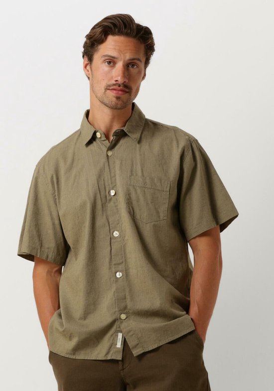 Forét Serene Linen Ss Shirt Overhemden Heren - Groen - Maat XXL