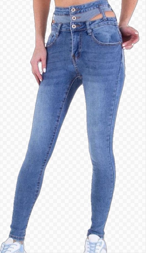 Dilena fashion skinny jeans bewerkte hoge taille