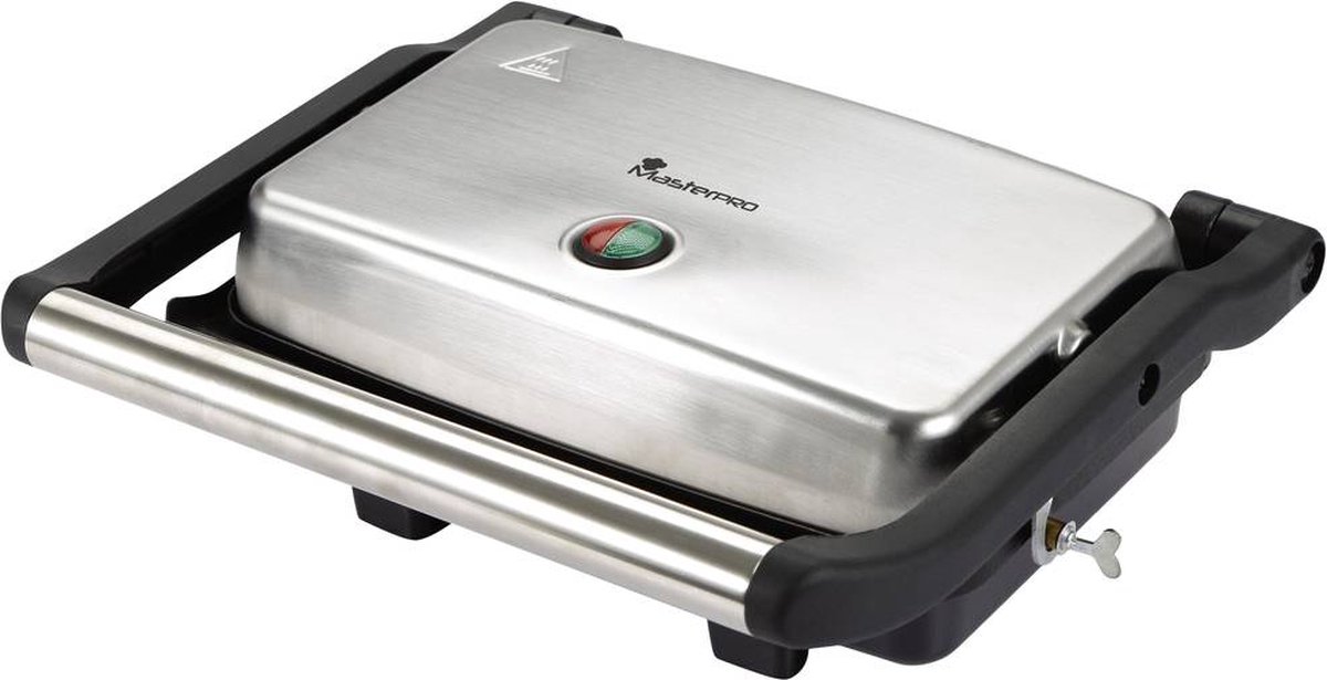 Masterpro Contactgrill Elektrisch Anti-aanbaklaag CoolTouch-behuizing Oververhittingsbeveiliging Zwart RVS