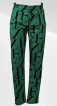 Angelle Milan - Casual broek - Groen met zwarte letters - Met taillekoord - Travelstof - In maat S - In 5 maten beschikbaar