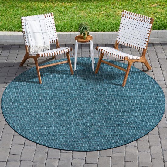 Carpet Shed Uni Tapis rond d'intérieur et d'extérieur Solid Plein air à poils courts Blauw– 150 cm rond