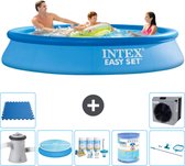 Intex Rond Opblaasbaar Easy Set Zwembad - 305 x 61 cm - Blauw - Inclusief Pomp Solarzeil - Onderhoudspakket - Filter - Schoonmaakset - Vloertegels - Warmtepomp