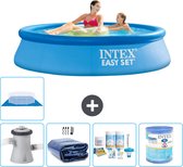 Intex Rond Opblaasbaar Easy Set Zwembad - 244 x 61 cm - Blauw - Inclusief Pomp Solarzeil - Onderhoudspakket - Filter - Grondzeil - Solar Mat