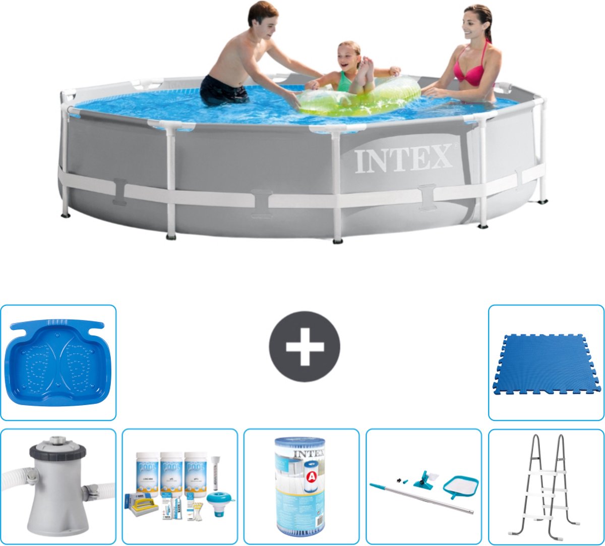 Intex Rond Prism Frame Zwembad – 305 x 76 cm – Grijs – Inclusief Pomp Onderhoudspakket – Filter – Schoonmaakset – Ladder – Voetenbad – Vloertegels Intex Rond Prism Frame Zwembad – 305 x 76 cm – Grijs – Inclusief Pomp Onderhoudspakket – Filter – Schoonmaakset – Ladder – Voetenbad – Vloertegels