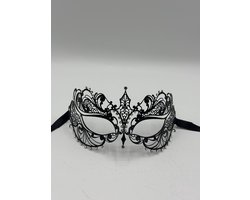 Venetiaans Masker voor vrouwen - elegant zwart metalen masker met glinsterende strass steentjes - Gemaskerd bal masker met de hand gelaserd