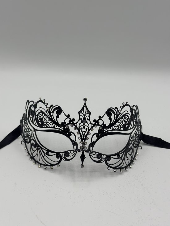 Venetiaans Masker voor vrouwen - elegant zwart metalen masker met glinsterende strass steentjes - masker gala - Feest masker - Gemaskerd bal masker met de hand gelaserd