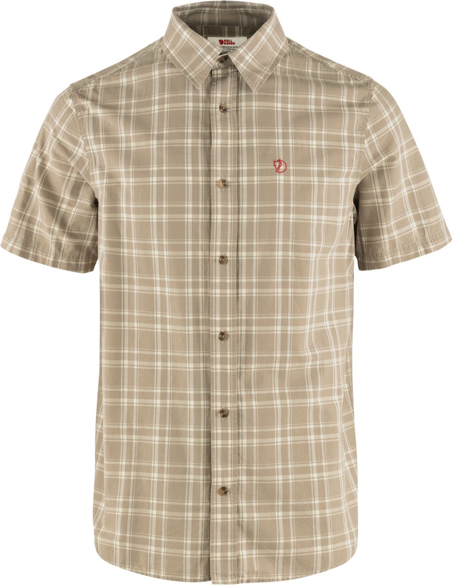 Fjällräven Övik Lite Shirt SS Heren Blouse met korte mouwen Fossil / Chalk Rose