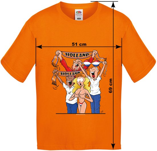 Oranje Fan shirt - Cartoon Humor - Opdruk - EK 2024 - Olympische spelen - door: Cartoon ontwerper Roland Hols - maat M - Fruit of the Loom