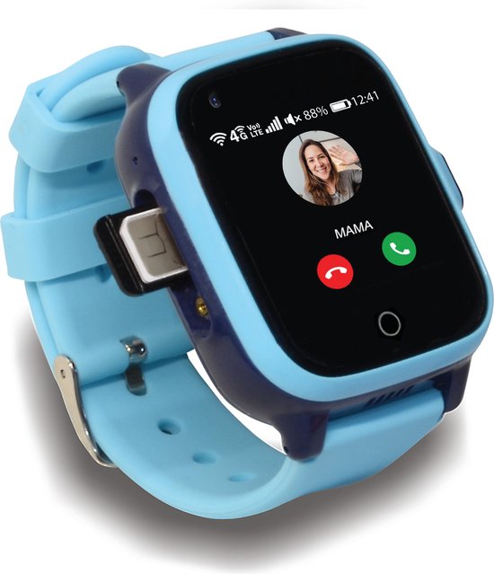 KUUS. W2 4G - Montre Connectée Enfant Fille et Garçon- Traceur GPS Enfant Montre 4g avec appels vidéo, Messagerie, Alarme, Appel SOS - Fonctionne avec Les Applications iOS et Android (Bleu)