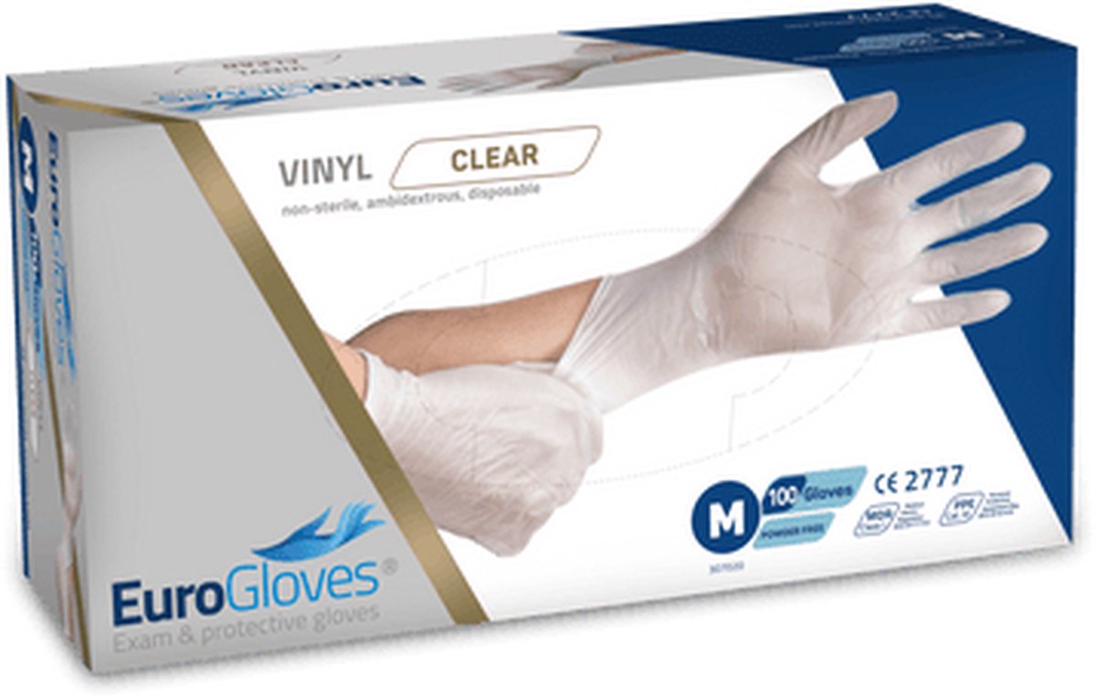 Goedkoopste Eurogloves handschoenen - vinyl - transparant - Medium - poedervrij- 20 x 100 stuks voordeelverpakking