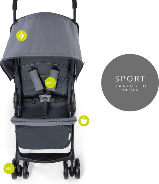 Sport Lichte Buggy, Tot 15 kg, Met Ligfunctie, Klein Inklapbaar, Zonnekap, Grote Mand, Grijs — afbeelding 4