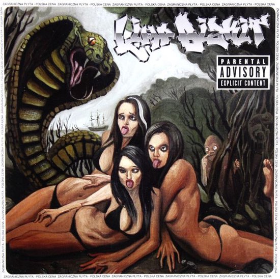 Albumhoes met een grote cobra, drie vrouwen in bikini, een zeilschip en een kleine, enge figuur in de verte. Tekst 'Limp Bizkit' bovenaan.
