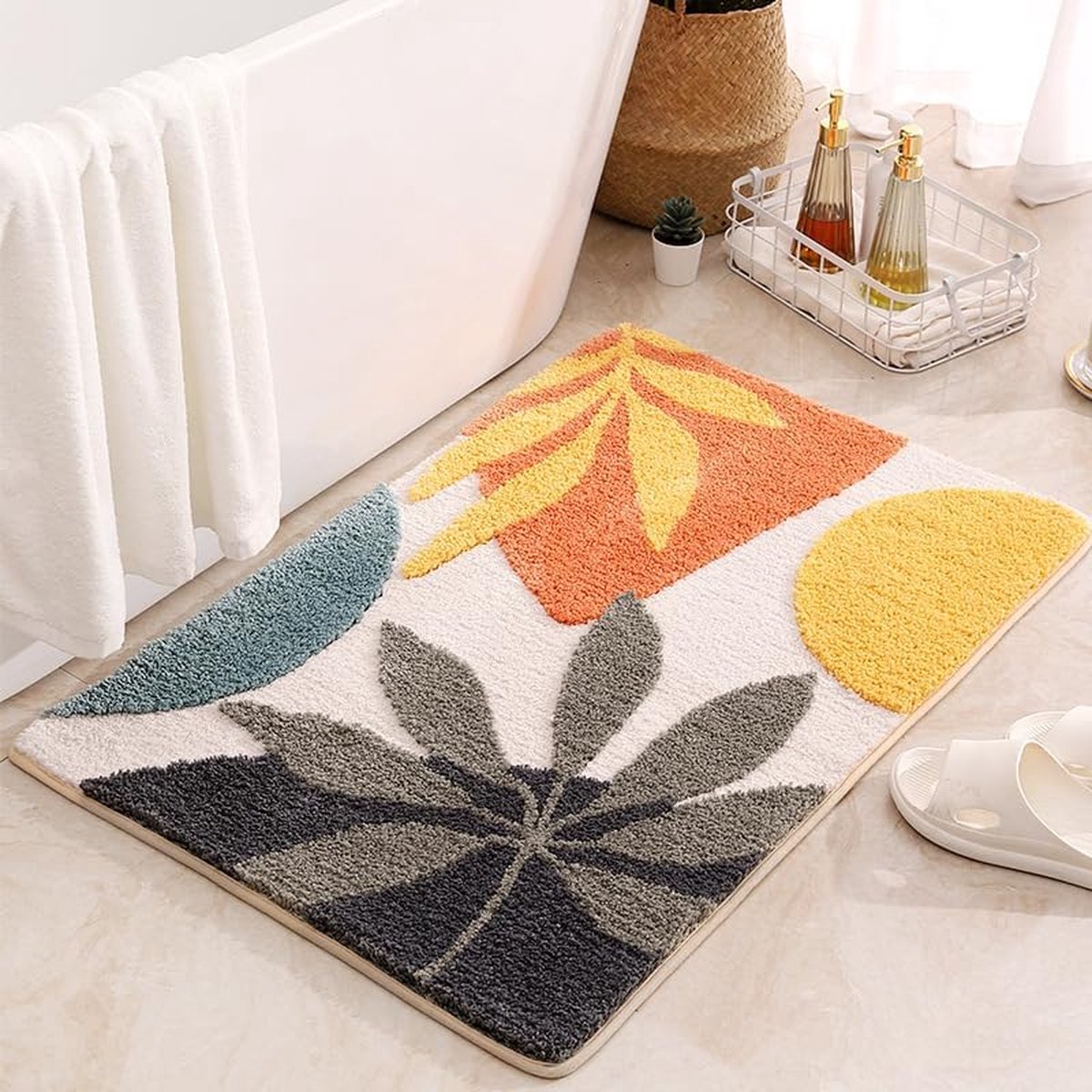 Tapis De Bain Antidérapant Microfibre 50x80 Cm – Fleurs Jumelles – Moelleux Absorbant Lavable Pour Salle De Bain