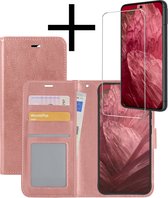 Hoes Geschikt voor Google Pixel 8a Hoesje Book Case Hoes Flip Cover Wallet Bookcase Met Screenprotector - Rosé goud
