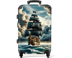 NoBoringSuitcases.com - Grote koffer - Piratenschip omringd door donkere wolken - Kinderkoffer jongen - Reiskoffer met 4 wielen - Ruimbagage valies 20kg