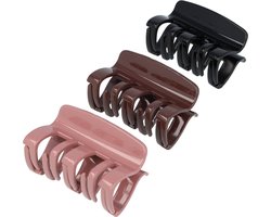 Haarsoires Haarspeld Haarklemmen 8cm – XL Recht Model – Zwart Bruin Roze – Set van 3 - Haarclip Klem - Hair Claw - voor Opsteken Haar - Hair Clip - Decoratieve Haaraccessoire