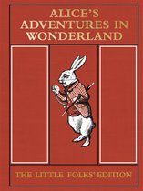 Boek kaft met 'Alice's Adventures in Wonderland' en een tekening van het Witte Konijn in een geruit jasje.