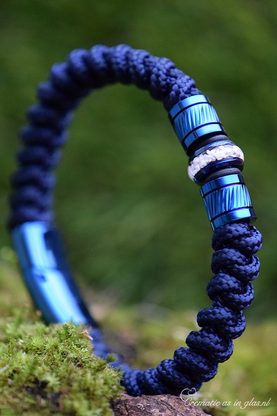 Urn-Crematie-as heren armband-Sieraad wordt voor u op maat gemaakt! 8mm-Blauw-Sail Rope Heren armband met crematie-as verwerkt in bedel-rvs blauwe design kralen-Herinneringsarmband-Assieraad-Magneet sluiting-Herdenkingsssieraad-Gedenken-Handgemaakt