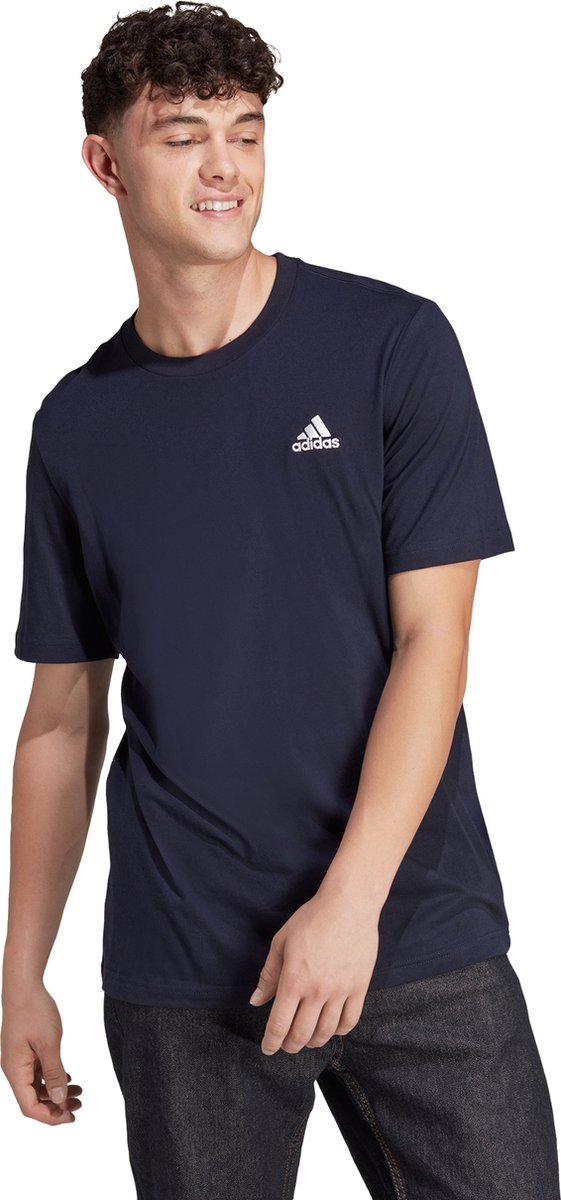 adidas Sportswear Essentials Single Jersey T-Shirt met Geborduurd Logo Heren Blauw