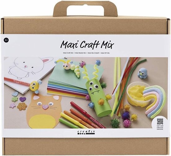 Foto: Knutselpakket knutselbox creatieve box knutselmateriaal hobbyset diy kinderen strass pijpenragers pompoms silk foam clay glitterlijm eva foam