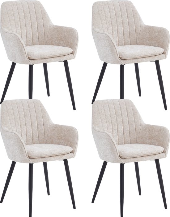 Colenis® - Lavinia Eetkamerstoel - Set Van 4 - Beige - Chenille Stof - Design - Zonder Zijstrepen