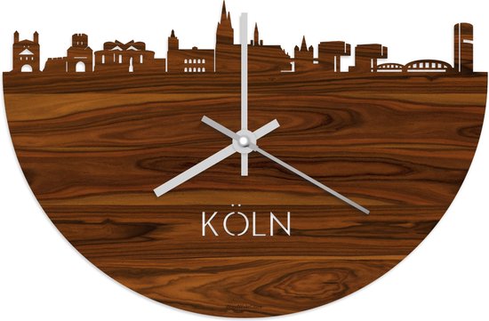 Skyline Klok Köln Palissander hout - Ø 40 cm - Stil uurwerk - Wanddecoratie - Meer steden beschikbaar - Woonkamer idee - Woondecoratie - City Art - Steden kunst - Cadeau voor hem - Cadeau voor haar - Jubileum - Trouwerij - Housewarming -