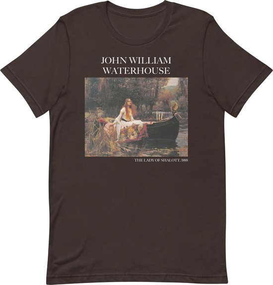 John William Waterhouse 'De Vrouw van Shalott' ("The Lady of Shalott") Beroemd Schilderij T-Shirt | Unisex Klassiek Kunst T-shirt | Bruin | L